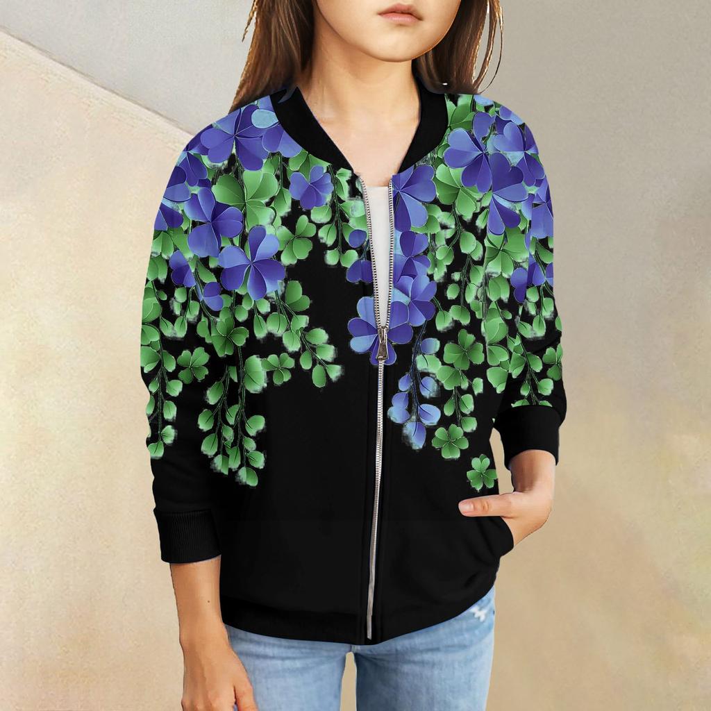 Девочки куртки на молнии детские осенние толстовки с длинным рукавом верхняя одежда с карманами St. День Святого Патрика 5-15 лет