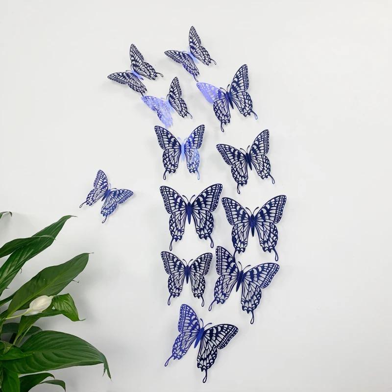 12Pcs 3D Hollow Colorful Butterfly Wall Stickers For Wedding Decoration Bedroom Children's Room Wall Art Kids Room Living Room