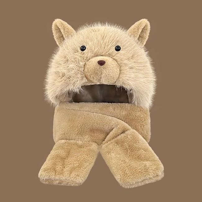 Шарф Перчатки Шапка Набор из трех предметов Маленький медвежонок Милый Зимняя Плюшевая Шапка Женская Плюс Бархат Утолщенная Холодная Теплая Шапка