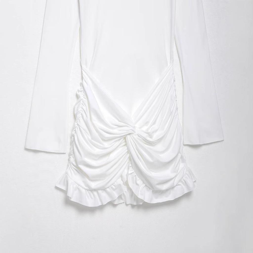 2025 Spring Women's European & American Solid Color Bodycon Mini Dress - Fashionable Round Neck, Long Sleeve, Casual Style