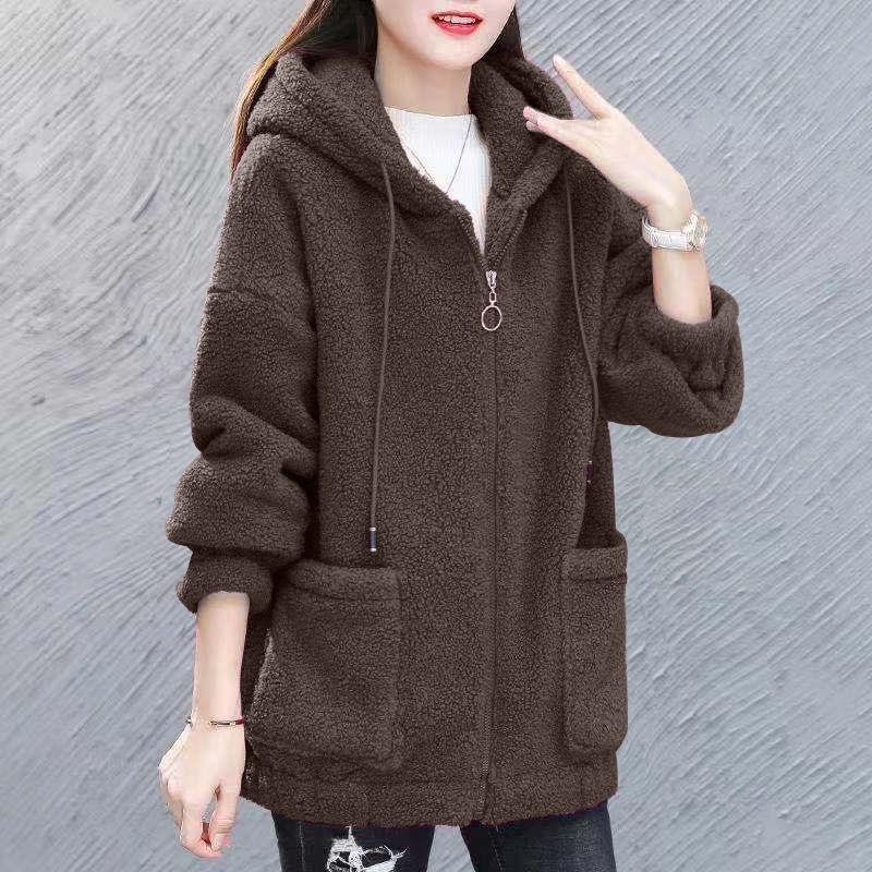 Women's Six-Color Teddy Fleece Hoodie: Korean Style, Plus-Size, Thick Autumn/Winter Cardigan