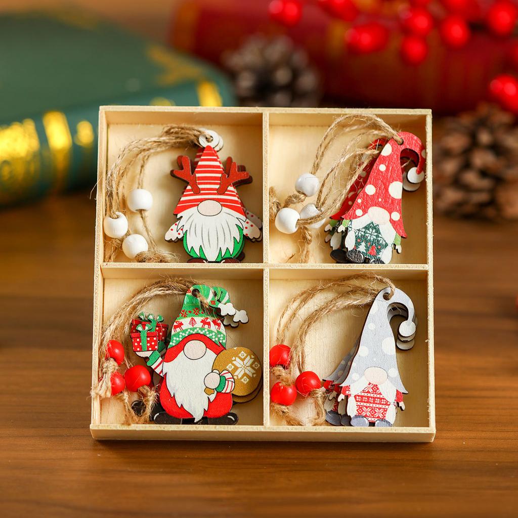 12Pcs New Decorations Box Wooden Painted Hanging Ornaments Tree Decoration Pendants 2025 New Year Small Gifts Christmas Products