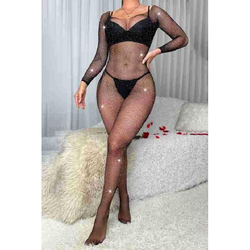 Горячее Сексуальное Белье со Стразами с Открытой Промежностью Несъемное Цельное Соблазнительное Сексуальное Сетчатое Платье со Стразами