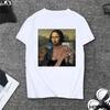 Summer Spoof Mona Lisa Drink Beer Print T Shirts Women Aesthetics Funny Casual Short Sleeves Tops Female Sleeved Harajuku