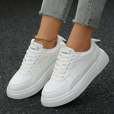 Модные женские кроссовки Весна Осень Большой размер Белые кроссовки Женские Кожаные на платформе Вулканизированные туфли Женские Удобные на шнуровке Плоские кроссовки