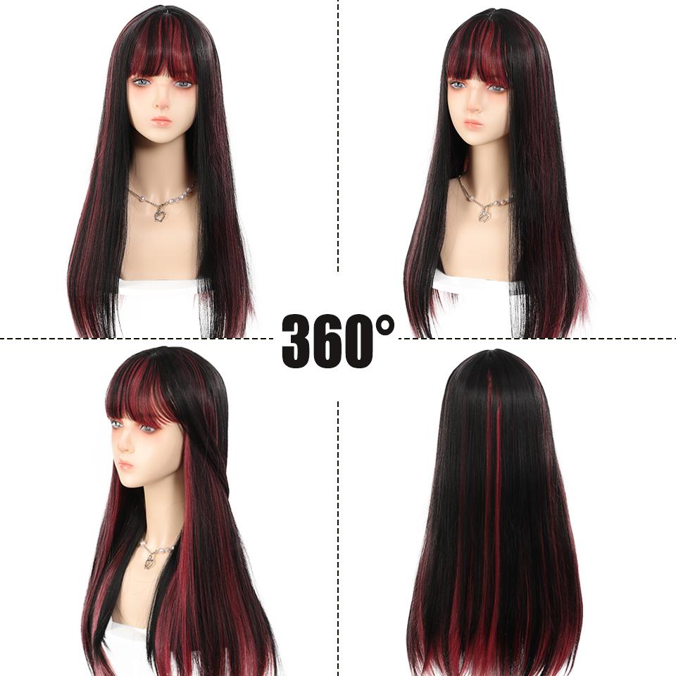 WTB Pick And Dye Длинный прямой синтетический парик женский красный и черный Pick And Dye Y2K Spice Girl Lolita Длинный прямой парик