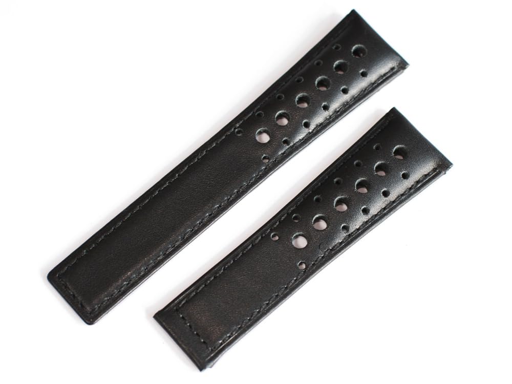 King Watch Parts Compatible with Tag Heuer Monaco D Buckle External Product Cowhide Perforated Belt Type 1 Black [Import Original] 22/18mm