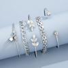 Богемский серебристый цвет геометрическая цепочка браслет набор для женщин кристалл лист открытый манжет браслет женский бохо ювелирный аксессуар