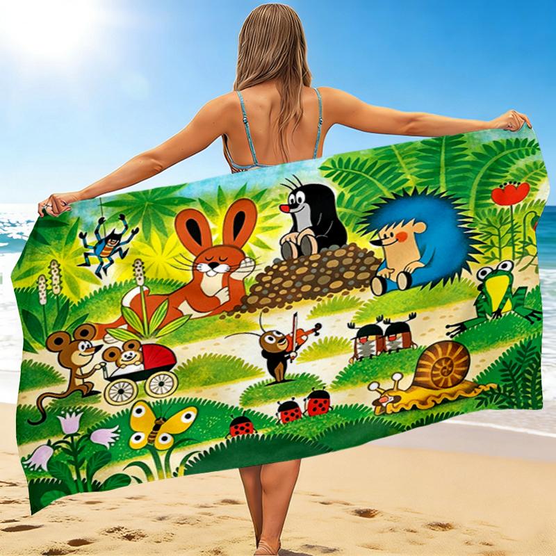 1Pc Forest Animal Beach Towel, Quick Dry, Multi-Use for Beach Pool Gym Yoga Home Travel, Christmas, Halloween, Xmas Gift M928489