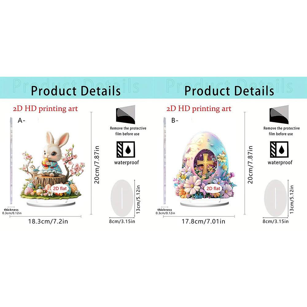 Акриловое настольное украшение на Пасху – Дизайн с кроликом и яйцом в стиле цветочного креста