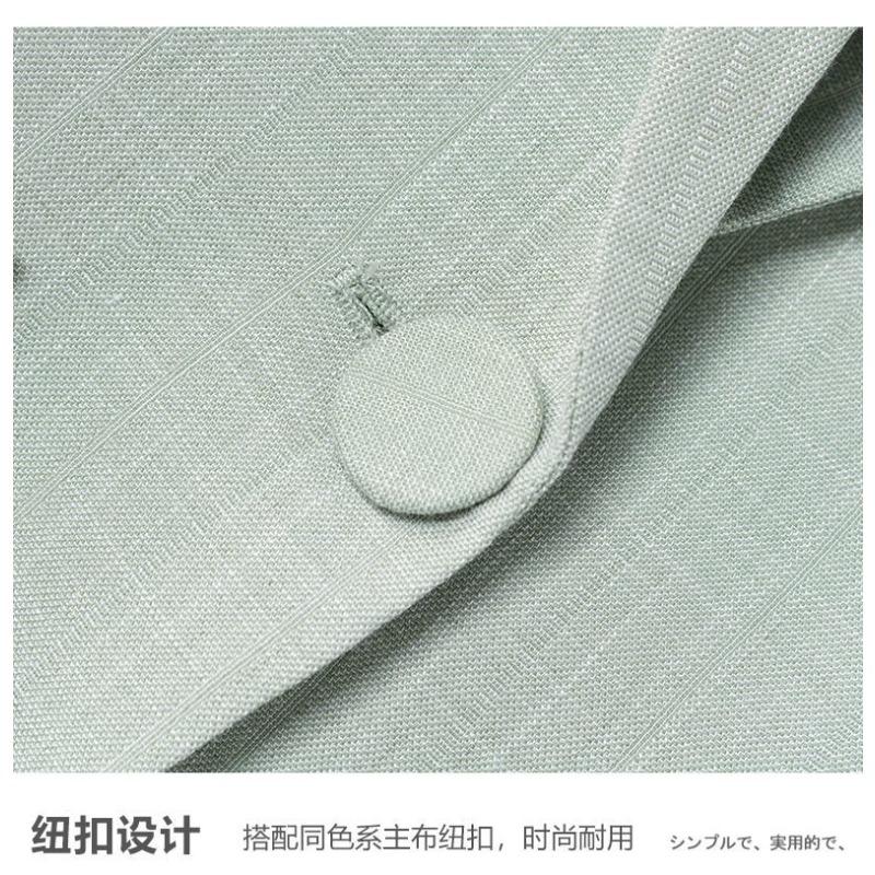 Светло-зеленый льняной костюм, короткий пиджак для женщин, тонкий корейский стиль, маленький высококлассный повседневный костюм, темпераментный топ