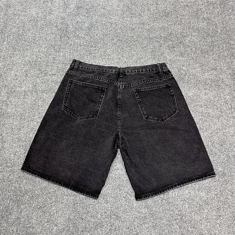 Cross-border trendy brand Va & le color hot diamond bead washed denim shorts men's and women's high street straight casual five-point pants