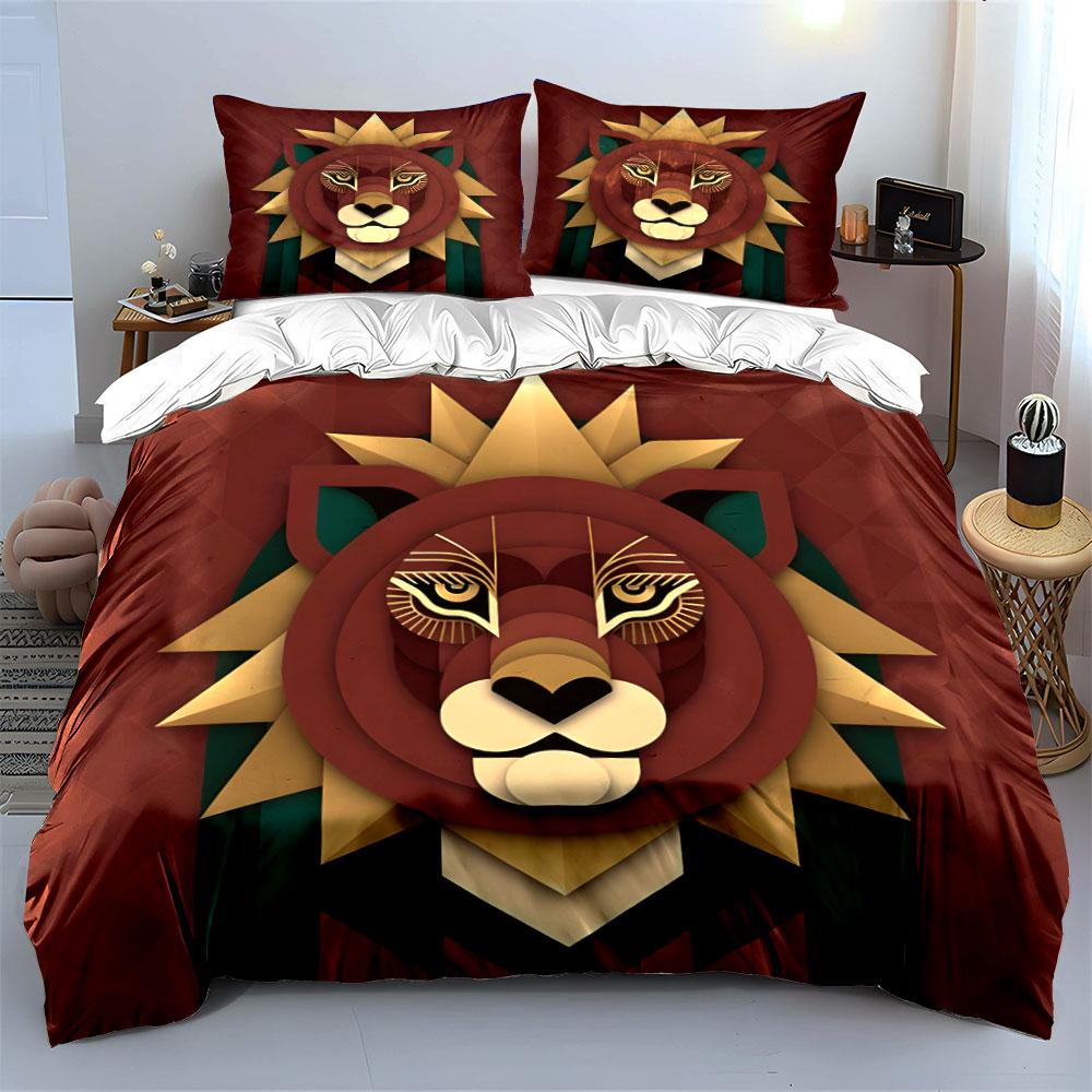 Geometric lion face pattern. Bedding sets Duvet cover sets Duvet covers Pillowcases(1*Duvet Cover 2*Pillowcases without duvet insert)