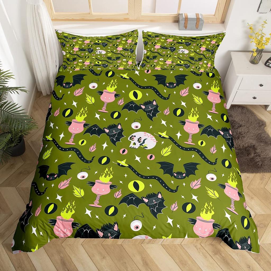 Хэллоуин Готика Черный Кот Король Королева Пододеяльник Блестящий Лунный Комплект постельного белья Ужасный Жуткий Пододеяльник Полиэстеровый Пододеяльник