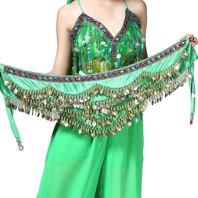 Belly Dance Waist Chain and Arm Scarf with Colored Rhinestones for Practice and Performance