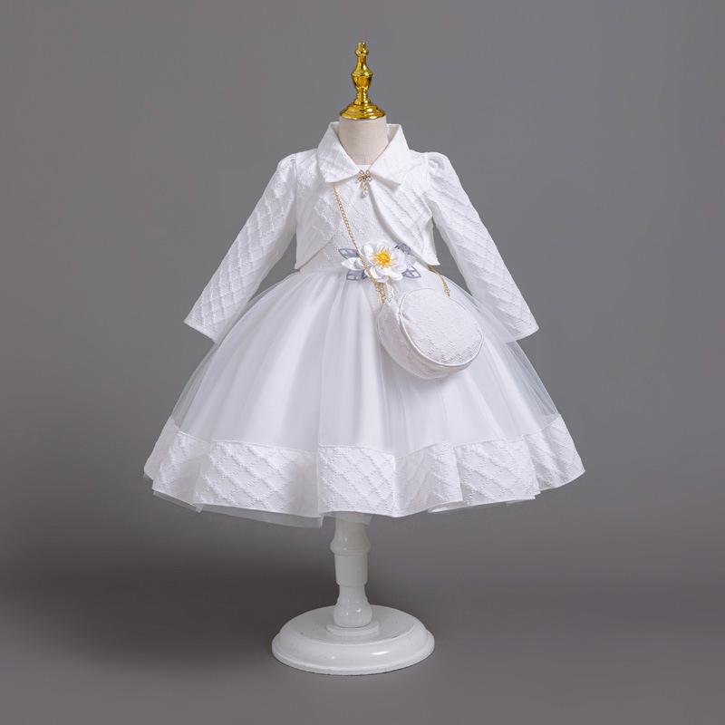 Новое платье принцессы из 3 предметов для девочек, элегантное платье с длинными рукавами и вышивкой для девочек, детское платье для дня рождения + комплект сумок