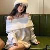 Elegant Sexy Slash Neck Pullover Sweater For Women Autumn Winter Loose Knitted Jumpers Tops Office Ladies Fashion Casual Sweet Sweaters Clothing 30987