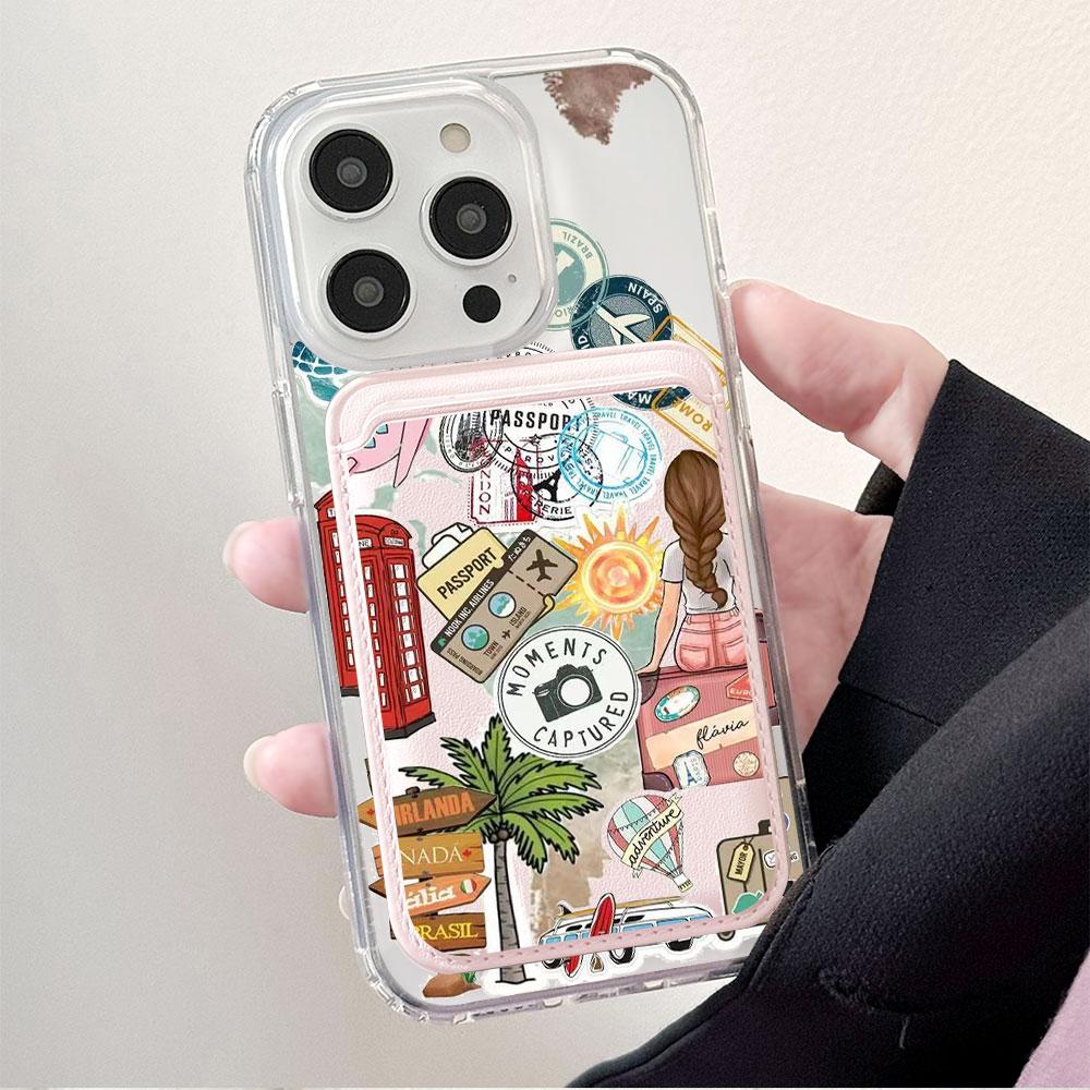 Fashion Tourism Label For Magsafe wallet Magnetic Card holder Phone Case For iPhone 16 13 16 15 12 14 17 Pro Max 16E Plus Cover