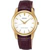 SEIKO SELECTION SCXP032 mens unisex wristwatch battery-operated quartz case width 35mm leather belt white dial yellow gold stainless steel.