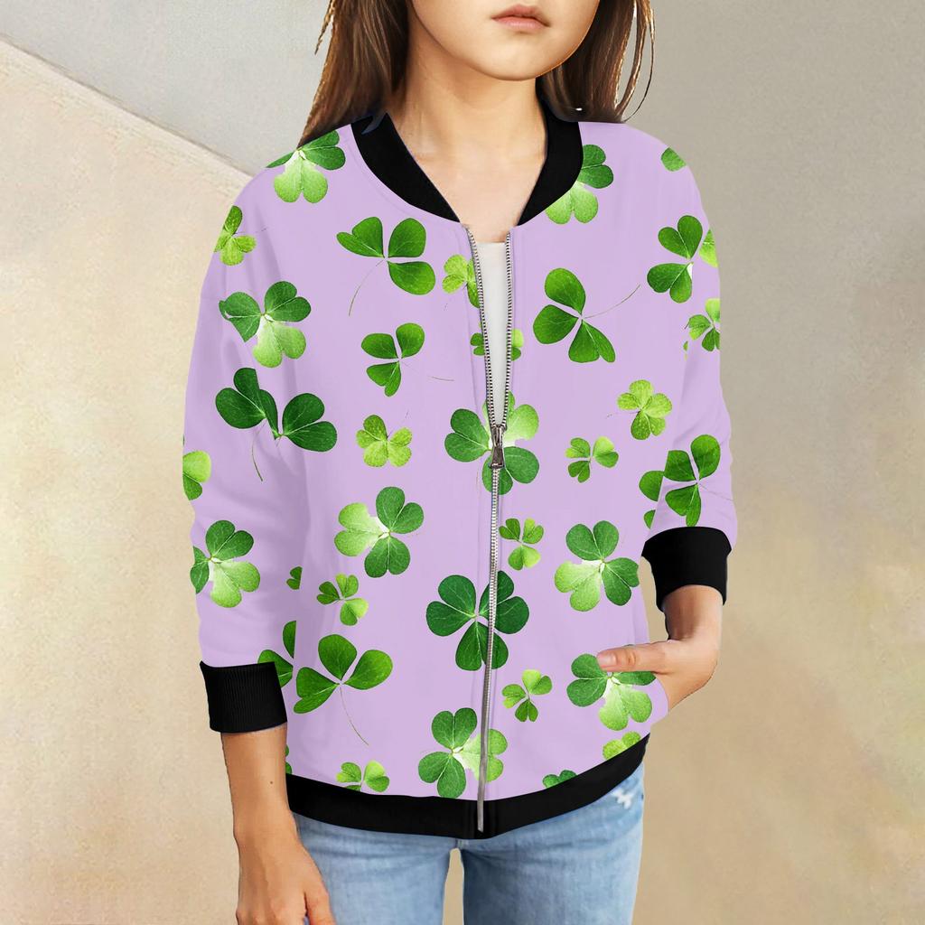 Девочки куртки на молнии детские осенние толстовки с длинным рукавом верхняя одежда с карманами St. День Святого Патрика 5-15 лет