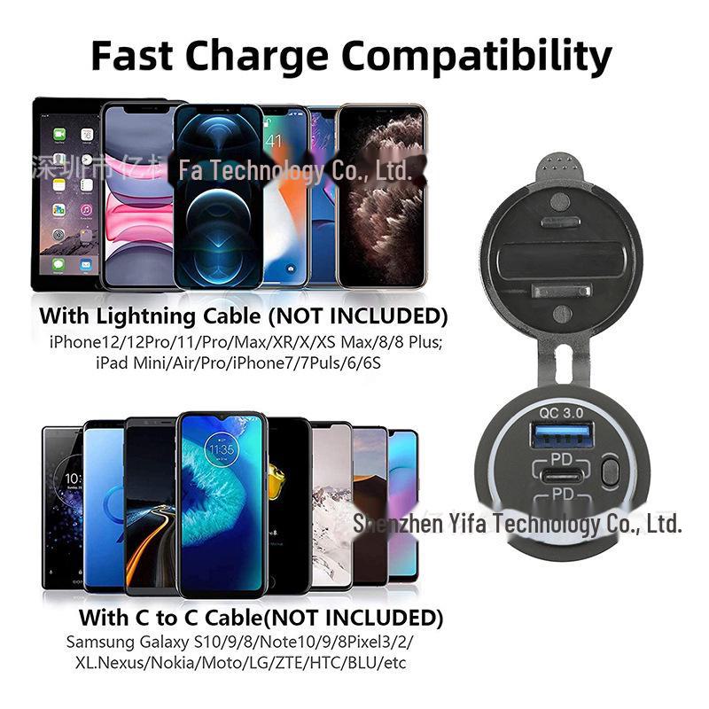 Водонепроницаемое USB-зарядное устройство с питанием для автомобиля/мотоцикла — быстрая зарядка мобильных устройств