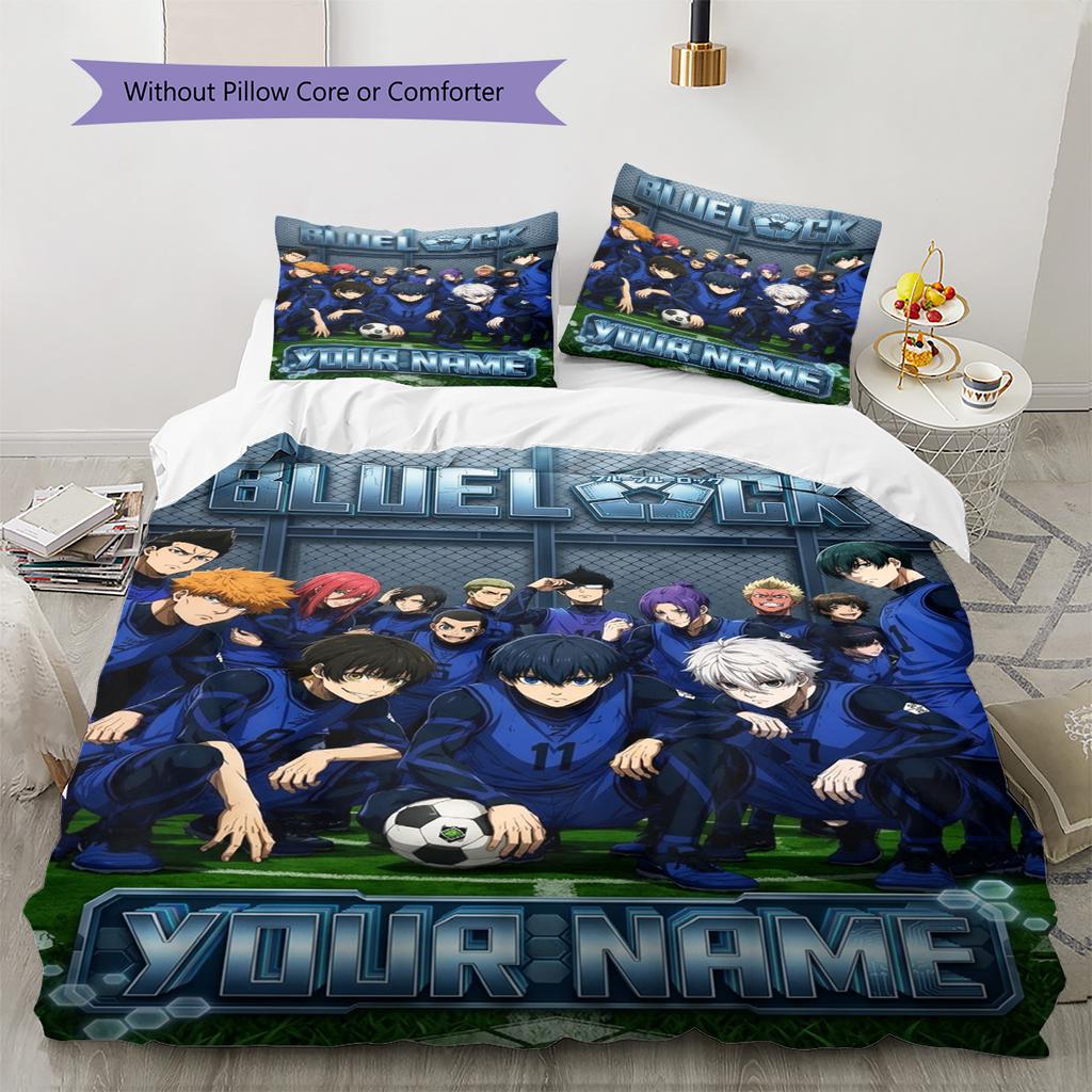 Name Custom Blue Lock Pattern Bedding Set Quilt Cover Pillowcase Home Decor Gift (1 * duvet cover + 2 * pillowcase, without core)