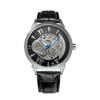 PARTISAN Automatic Watch Smart Leather Strap Watch Skeleton Balance Mode Casual Formal Leather Watch Black Men's See-Through Men's