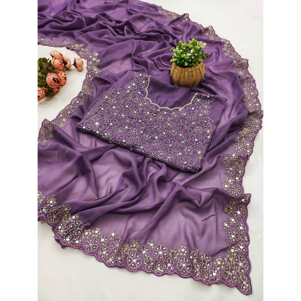 *Представлена Коллекция Красивых Вечерних Сари с Зеркальной Вышивкой*