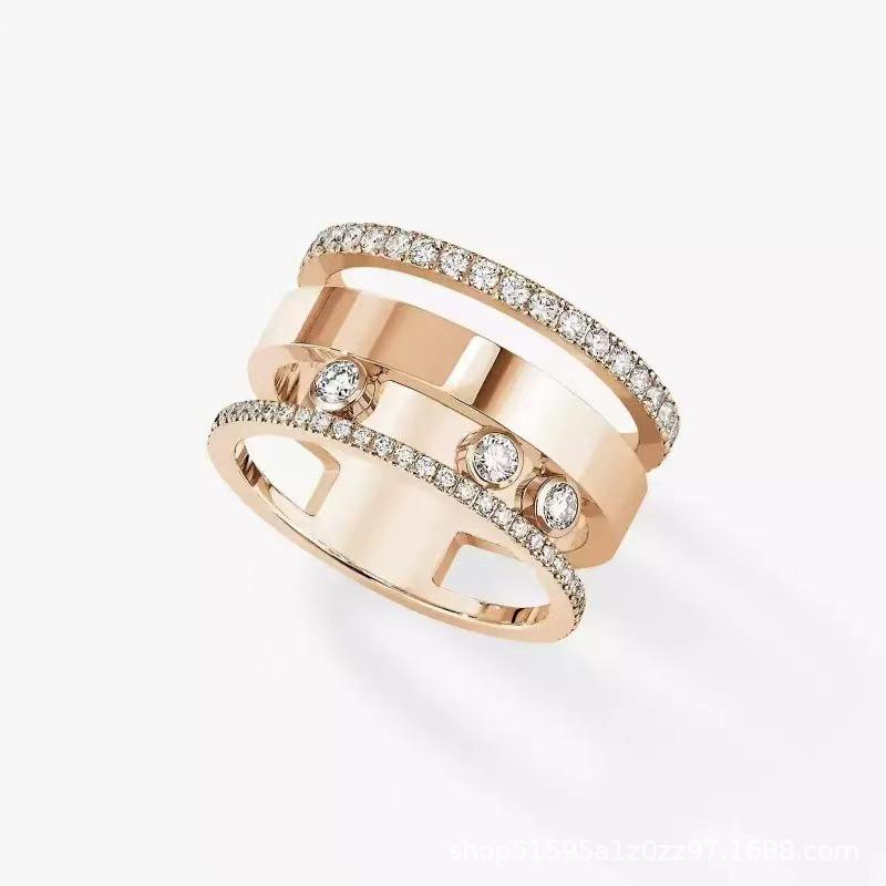 MessiKa Three-Row Diamond Ring: Elegant Starry Sky Hepburn Style for Women