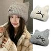 Unisex Cute Cat Ears Knitted Beanie - Warm Autumn/Winter Embroidered Wool Hat.