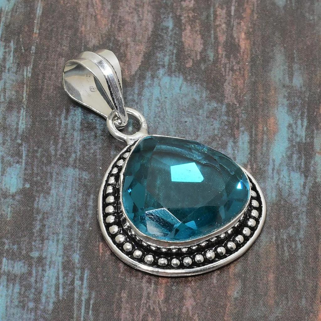 Indicolite Tourmaline Gemstone Handmade Jewelry 925 Sterling Silver Pendant