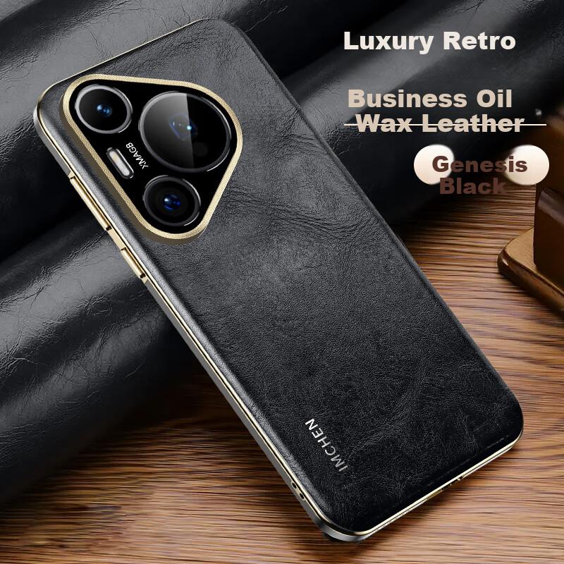 Wax LeatherPhone Case for Huawei Pura70Ultra, Pura70Ultra Full Protection with Camera Lens, Ultra-Thin - Feather Sand Black