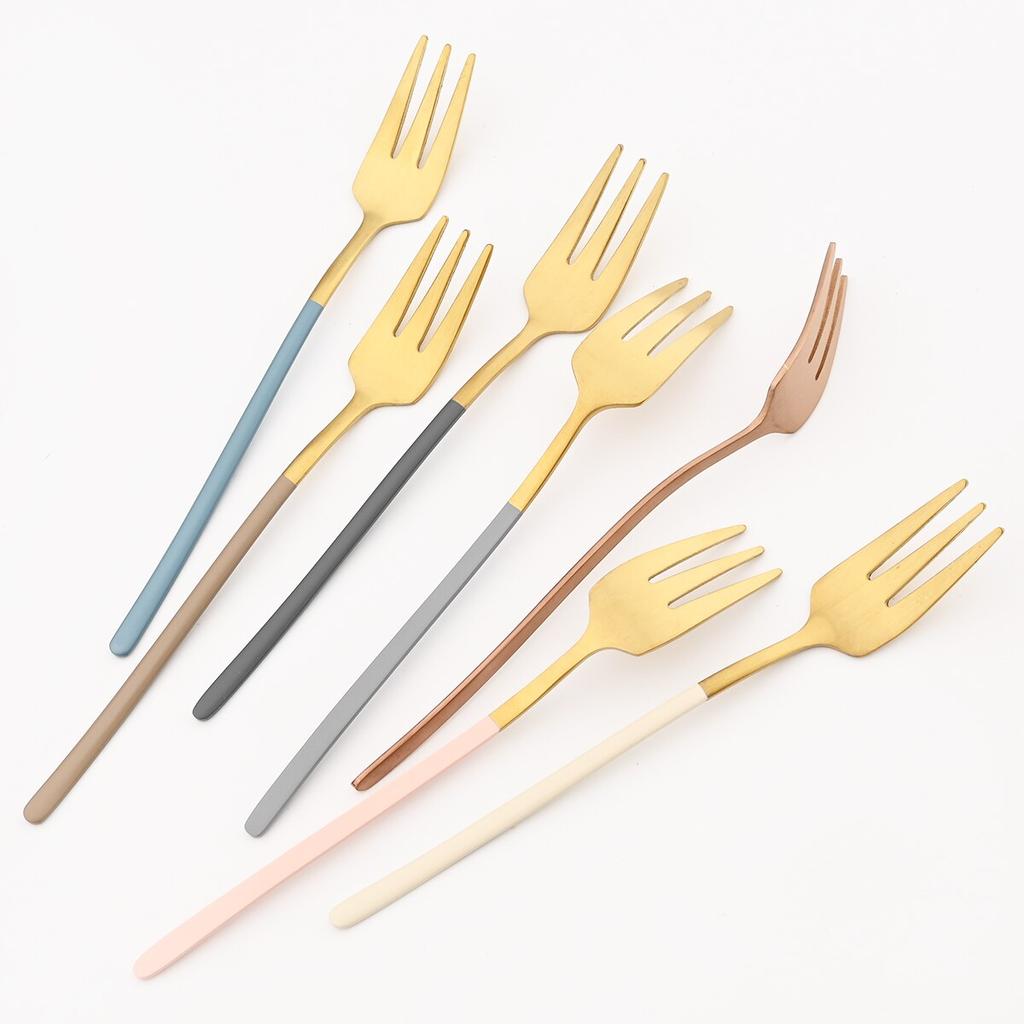 Горячая 1 шт. красочная маленькая вилка из нержавеющей стали 304, вилка для торта, вилка для чая, закусок, столовые приборы, столовые приборы, десертная вилка для фруктов, столовое серебро