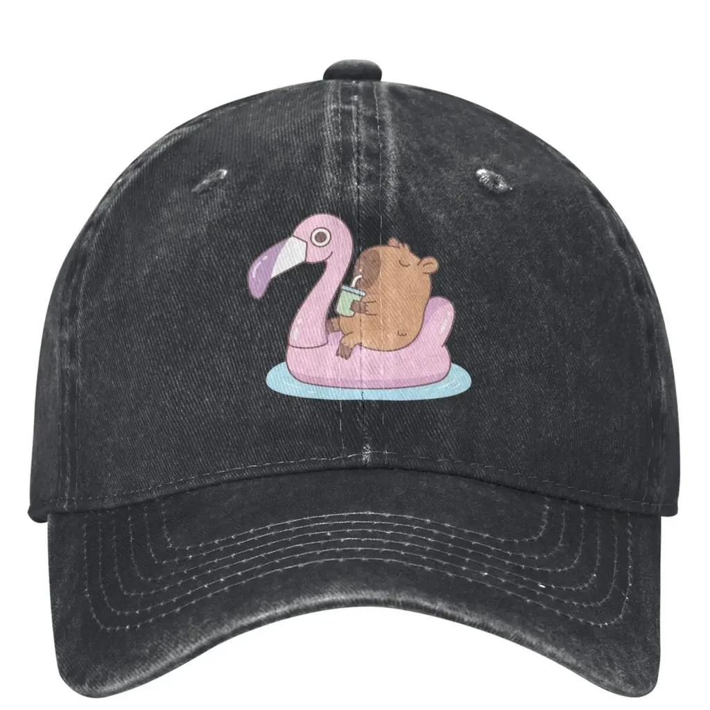 Cute Capybara Baseball Cap For Unisex Men Pink Flamingo Pool Float Casual Trucker Dad Hat Sun Visors Baseball Caps