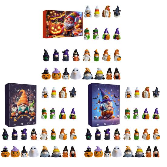 2025 Halloween Advent Calendar for Kids Adults 24 Days Countdown Calendar with Gnome Dolls Collectible Resin Miniature Figures for Holiday Gifts