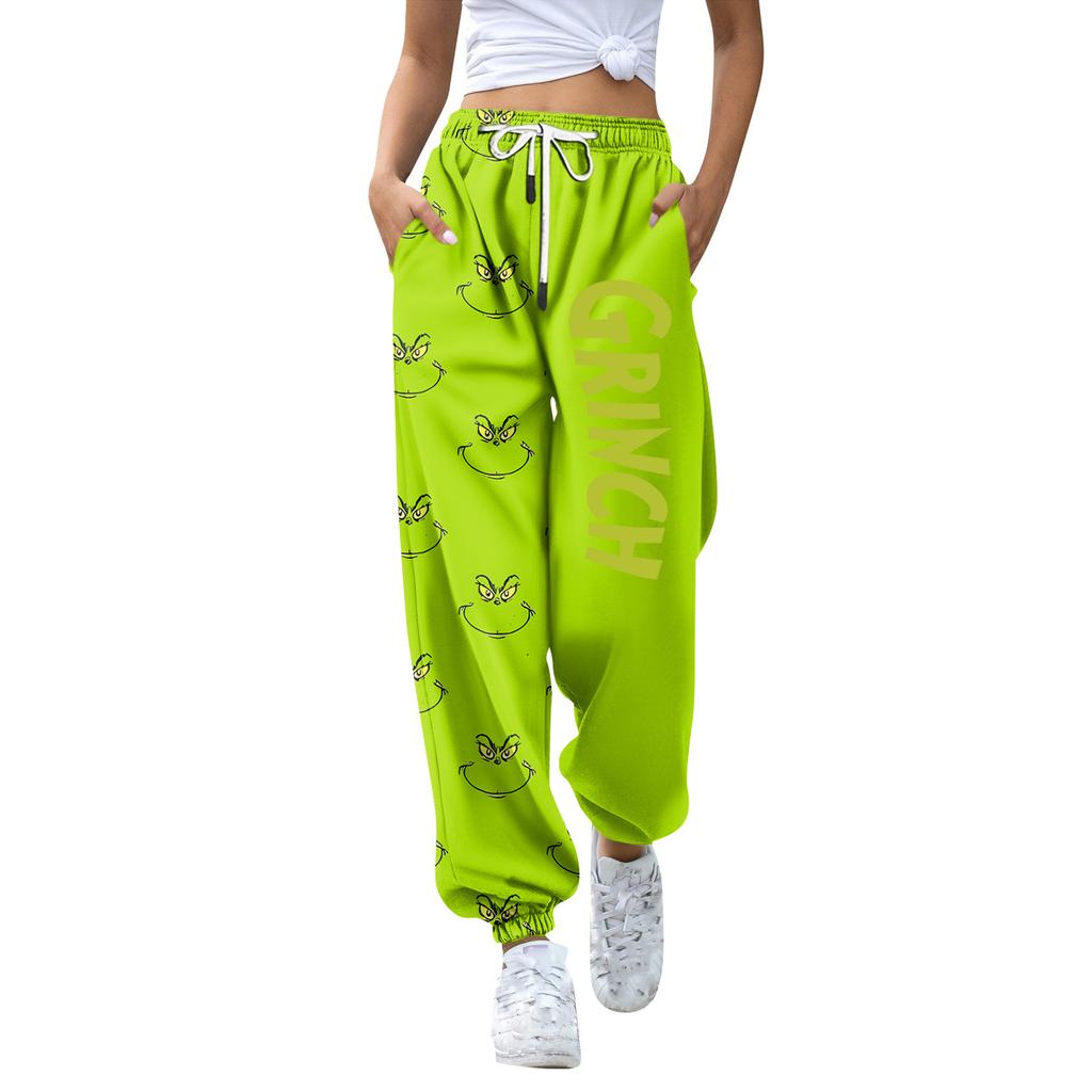 Женские модные рождественские свободные однотонные повседневные спортивные брюки с завязками на талии