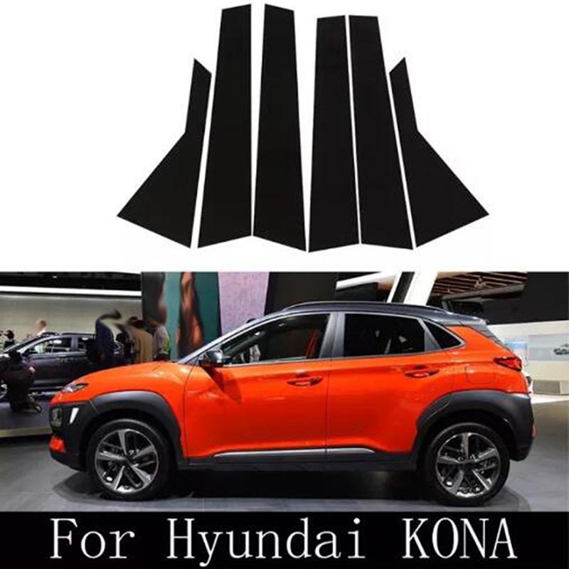 6 шт. Накладки на стойки окон дверей для Hyundai Kona/Kauai/Encino 2018-2023/i20 2021 2022 2023, Глянцевые черные наклейки