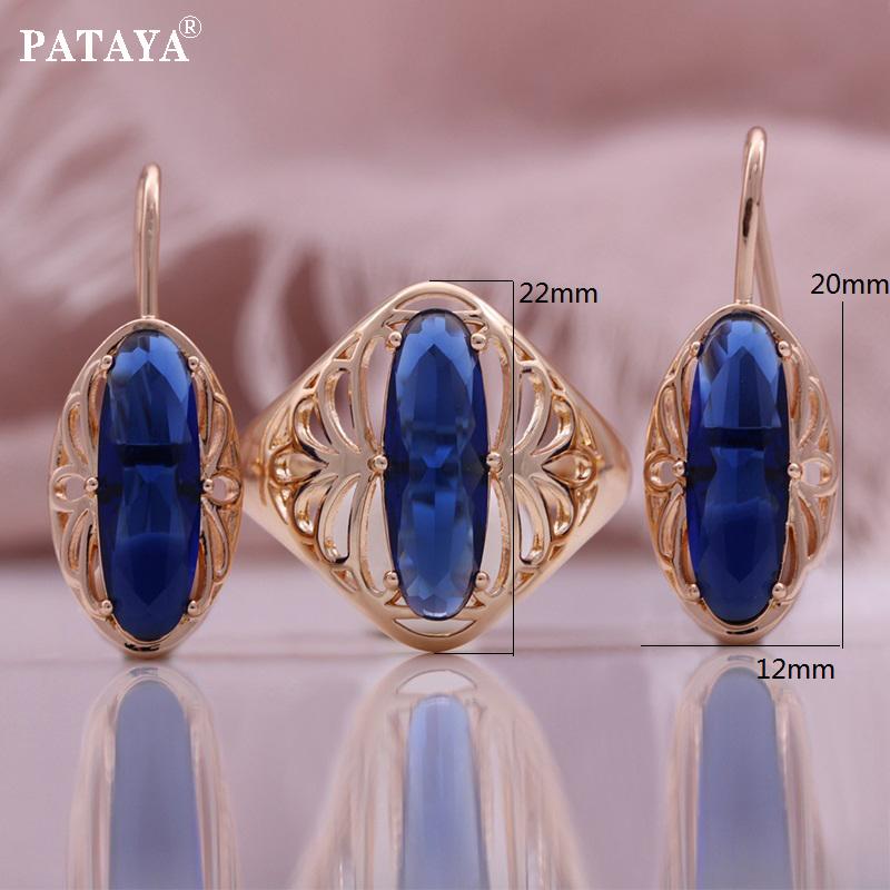 PATAYA Цвет розового золота, синий искусственный циркон, серьги, кольца, комбинированный набор, изысканные классические наборы