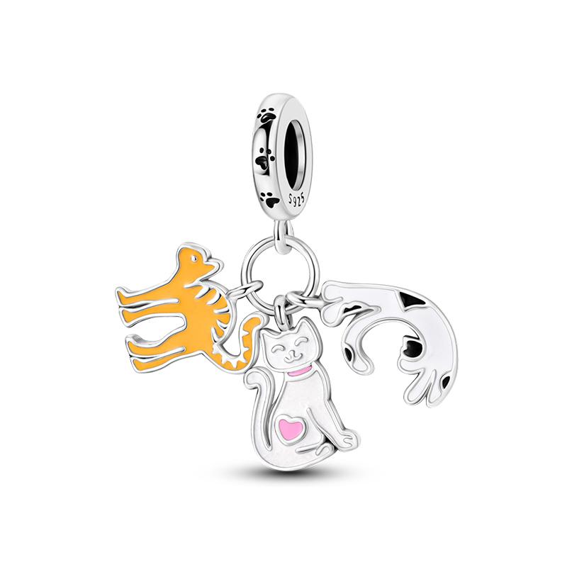 925 Серебряный цвет Кот Медведь Слон Кролик Милые розовые животные Подвески Бусины Подходит 925 Оригинальные Браслеты Изящные DIY Ювелирные Изделия Подарки