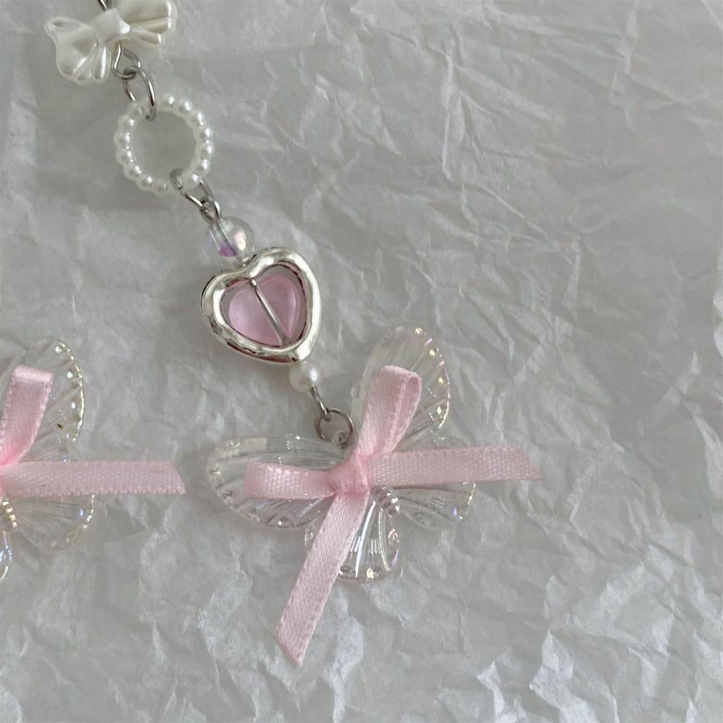 Butterfly Pendant Cellphone Straps Beaded Phone Chain Handmade Detachable Phones Lanyard Keychains for Wallet Bag