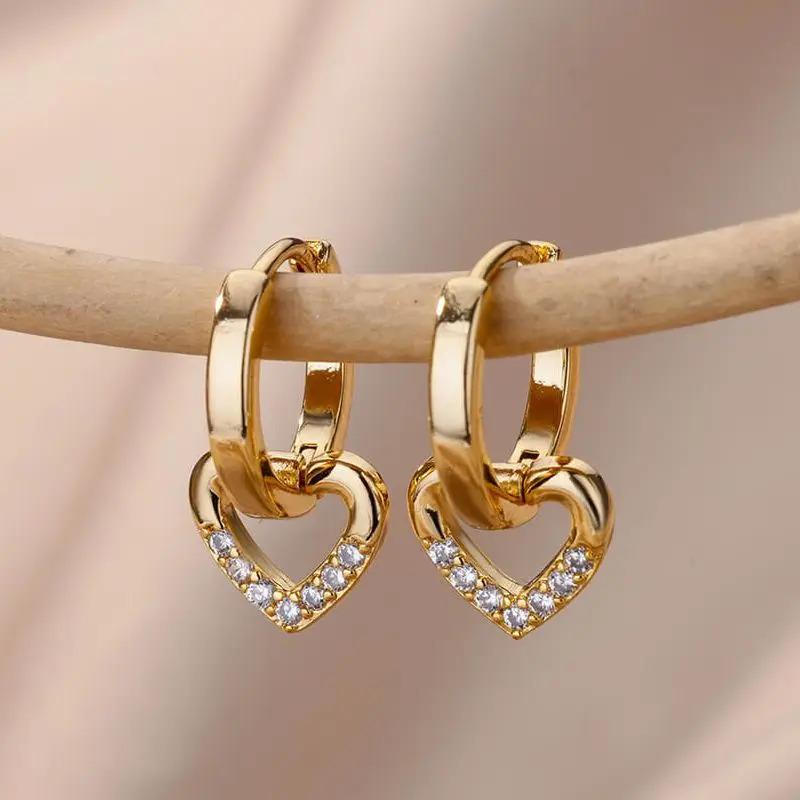 Zircon Heart Pendientes Earring For Women Stainless Steel Gold Color Piercing Earring 2025 Trend Jewelry aretes Accesorios mujer CLE