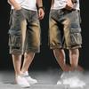 Men's Large Pocket Summer Denim Shorts Vintage Casual Large Size Five Pants
