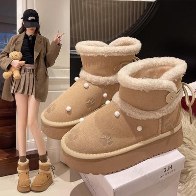 2025 Новые женские милые зимние ботинки на платформе, повседневные ботинки на шнуровке Botas Mujer, плюшевые теплые хлопковые ботинки, зимние женские ботильоны на толстой подошве
