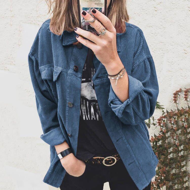 Осень/Зима 2024 Новая женская куртка пальто вельветовая рубашка на пуговицах повседневная