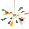 Colorful 16-arm Italian Mid-century Stilnovo Chandelier "Sputnik", Large Brass Pendant