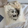 Женская сумка через плечо с готическим демоном и принтом High Street, холщовая сумка с черепом y2k, винтажная сумка-тоут, большая вместительная темная сумка для покупок в стиле хип-хоп