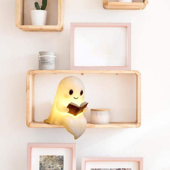 Ночник-призрак Настольная лампа-призрак для чтения книг Мультяшная прикроватная лампа-призрак для украшения на Хэллоуин Подарок для любителей книг