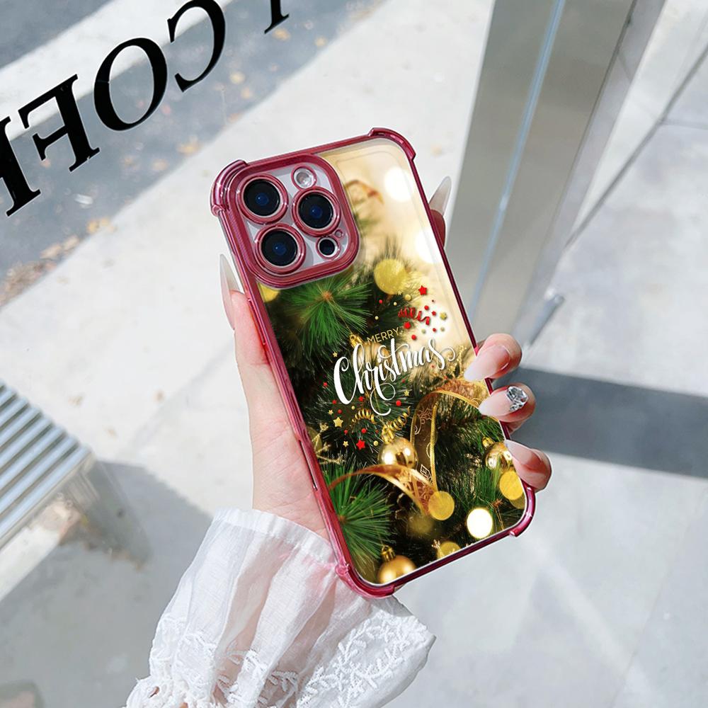 Чехлы для телефонов Ae115 Merry Christmas Happy New Year из гальванизированного ТПУ для iPhone 16 15 13 11 Pro Max 14 Plus Infinix Smart 8 с четырьмя углами защиты