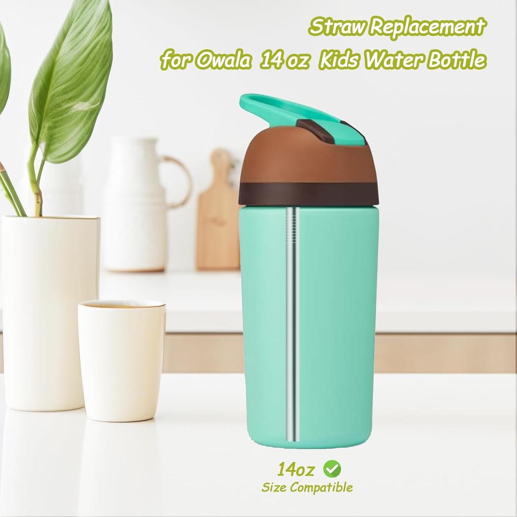 Metal Straw Replacement for Owala 14 oz Kids Water Bottle Accessories, With 2 Straw Cleaner, Reble Stainless Steel Straws Compatible With Owala Water