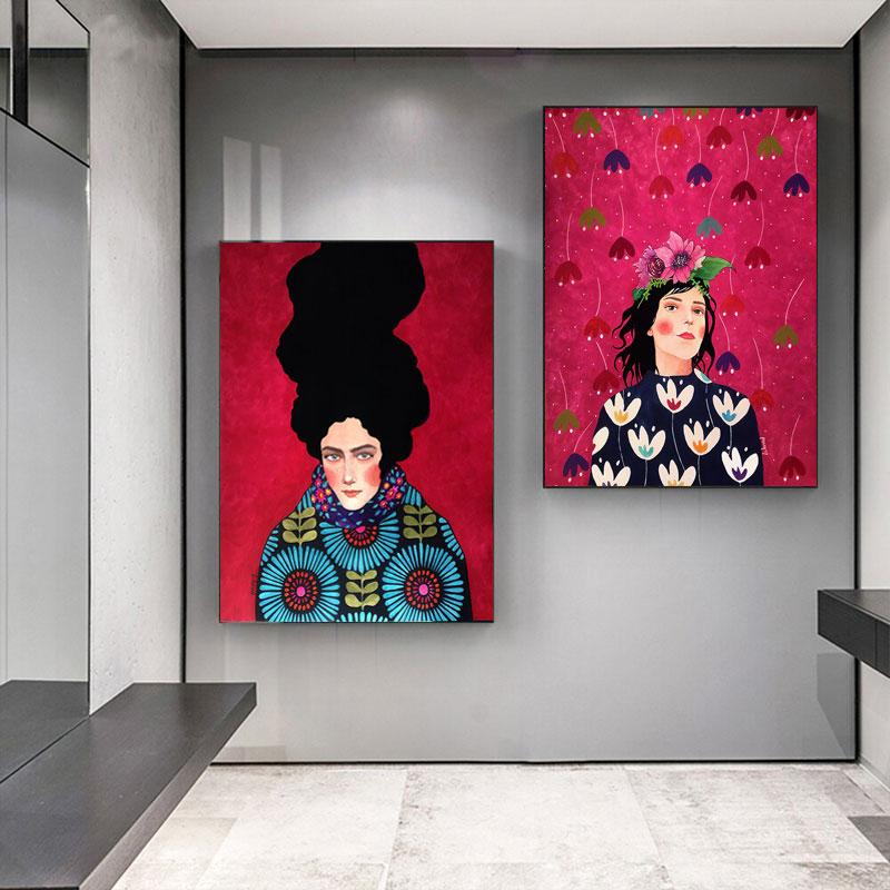 Абстрактная девушка, волосы, цветок, птица, настенная живопись на холсте, плакаты на скандинавскую тему и принты, винтажные настенные панно для декора гостиной